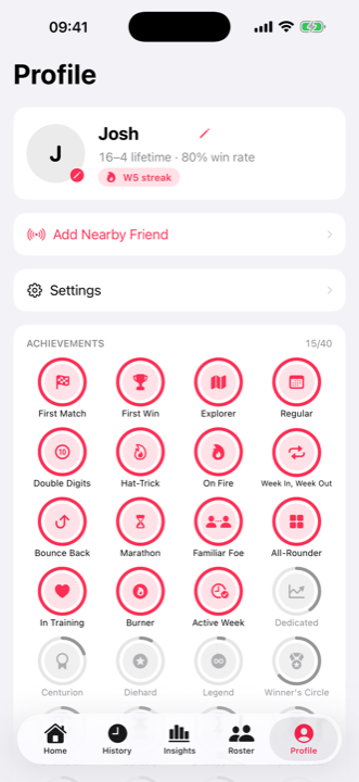 Profile and achievements in light mode